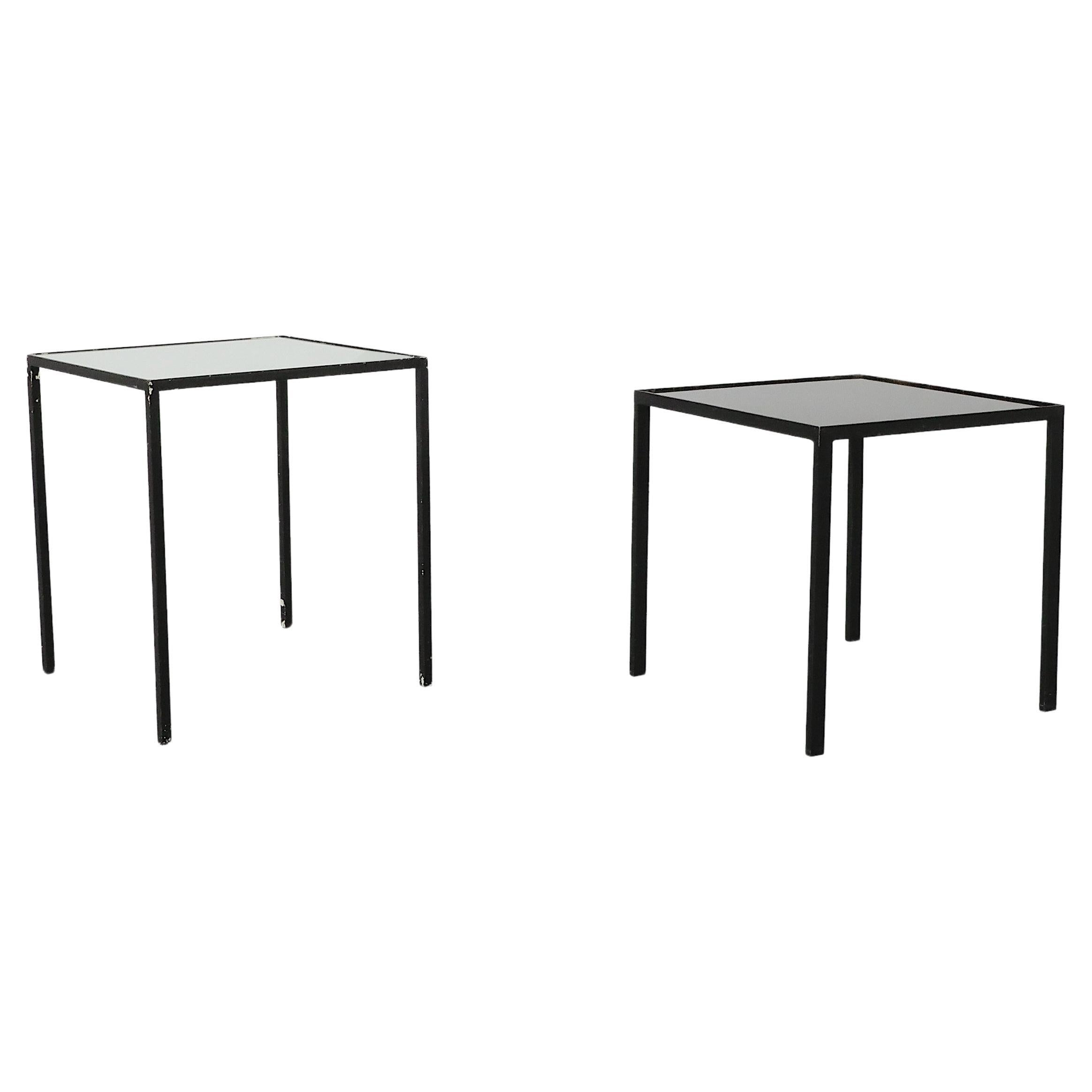 Pair of Dutch Mid-Century Black and White Glass Topped Artimeta Side Tables For Sale