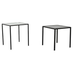 Pair of Dutch Mid-Century Black and White Glass Topped Artimeta Side Tables