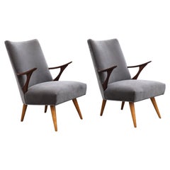 Pair of Dutch Mid-Century Grey Velvet Lounge Chairs by De Ster