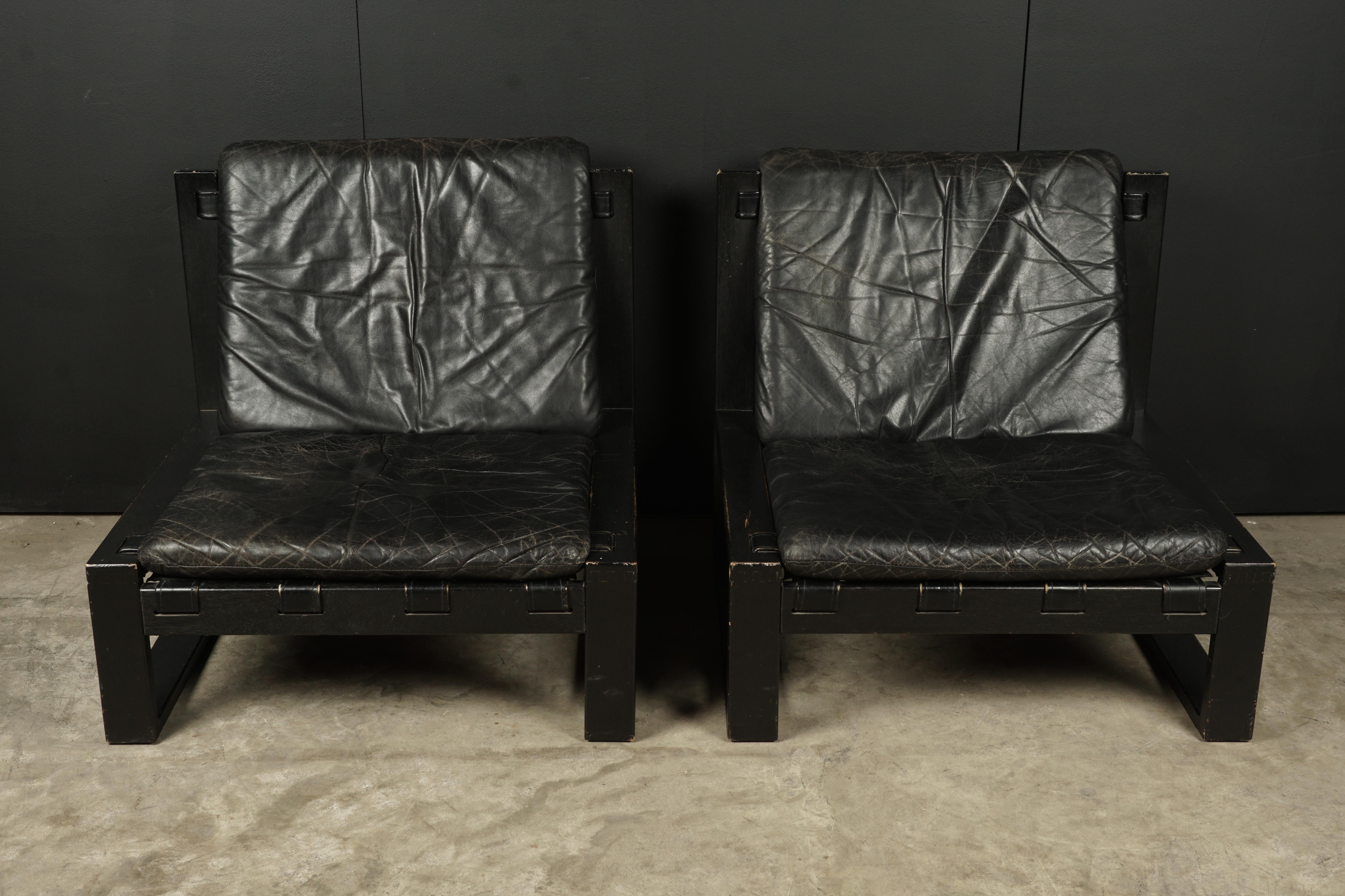 European Pair of Midcentury Leather Chairs Designed by Sonja Wasseur, Netherlands, 1970s