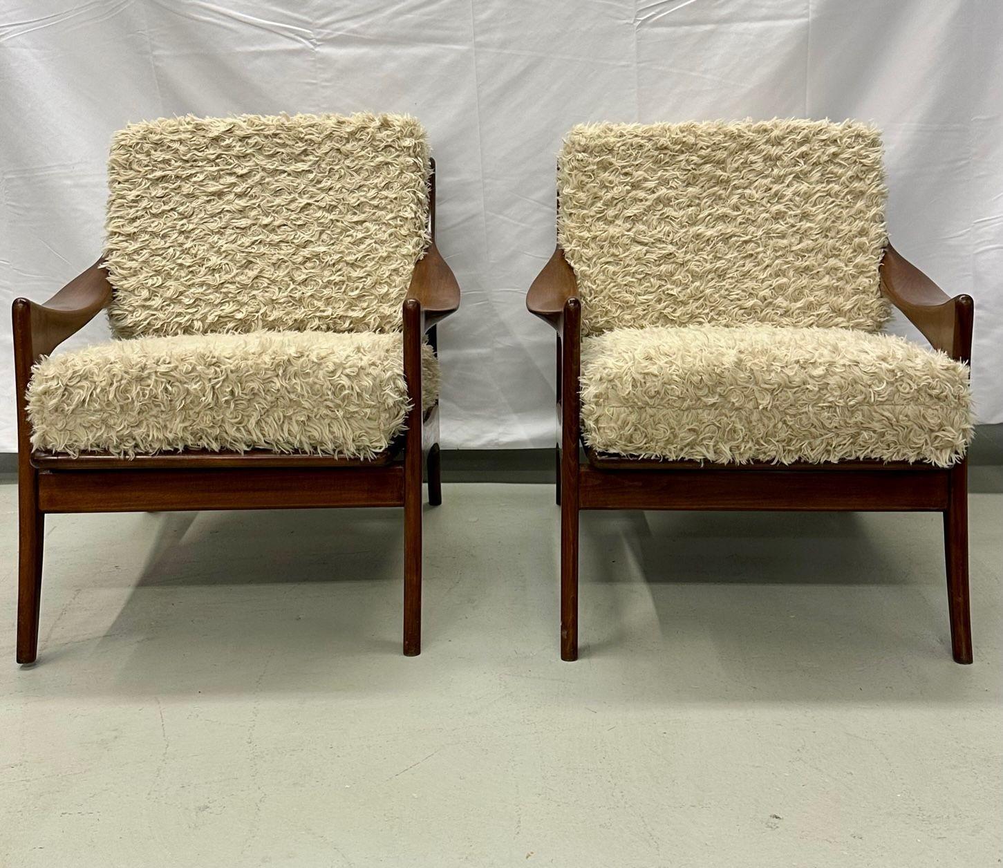 Pair of Dutch Mid-Century Modern Style Arm / Lounge Chairs, Teak, Brass For Sale 12