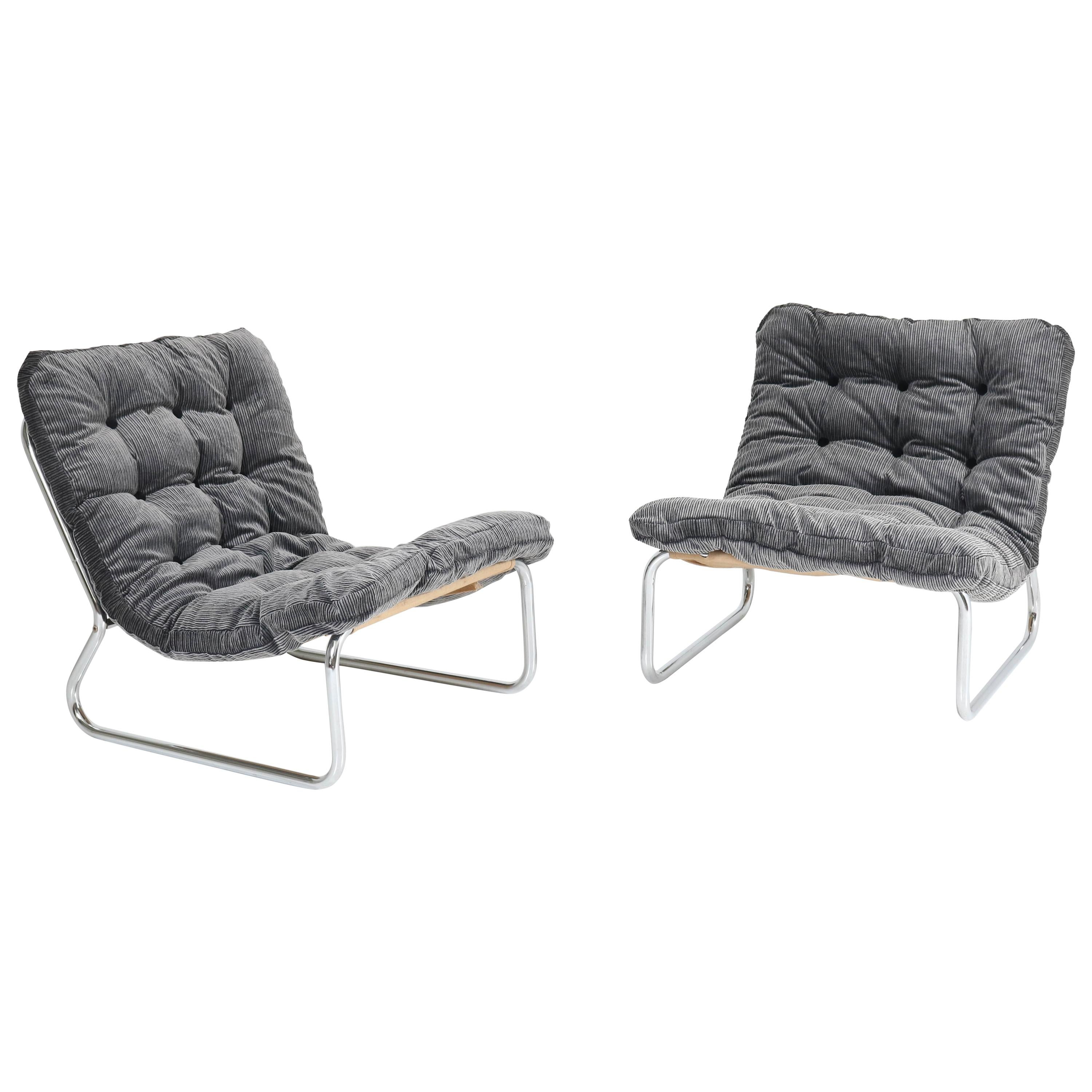 Pair of Dutch Mid-Century Modern Tubular Steel Lounge Chairs, 1970s