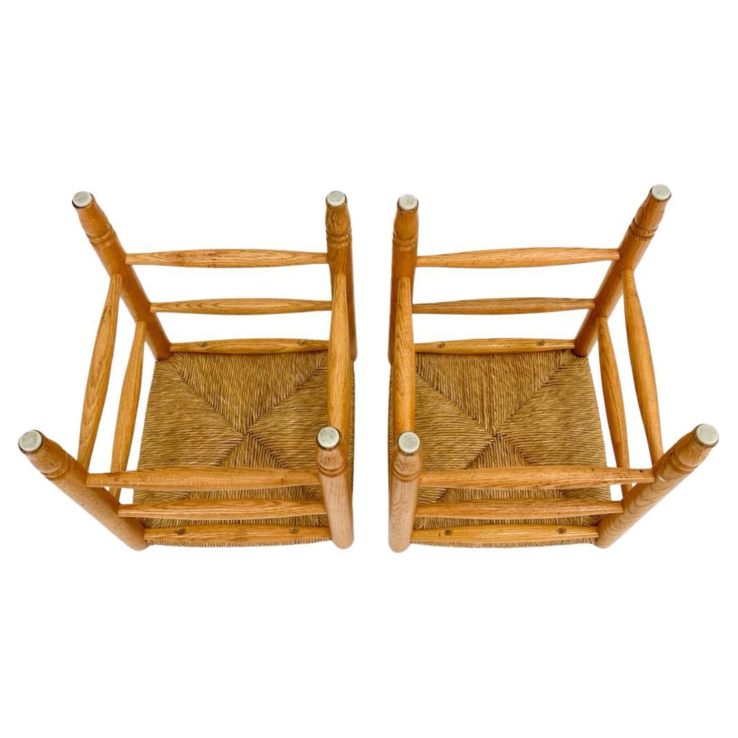 Woodwork Pair of Dutch Mid century Oak and rush stools