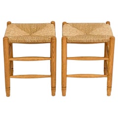 Pair of Dutch Mid century Oak and rush stools