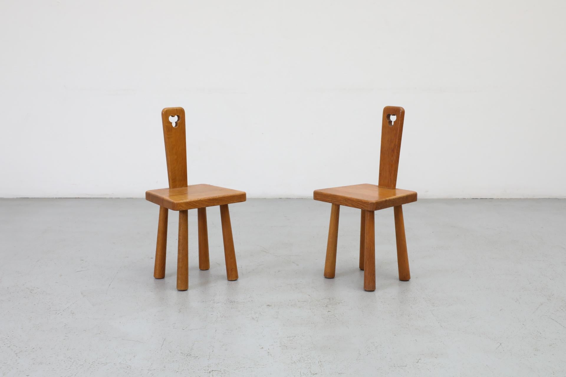 Brutalist Pair of Dutch Mid-Century Oak Mini Pierre Chapo Style Fireside Chairs, 1960s