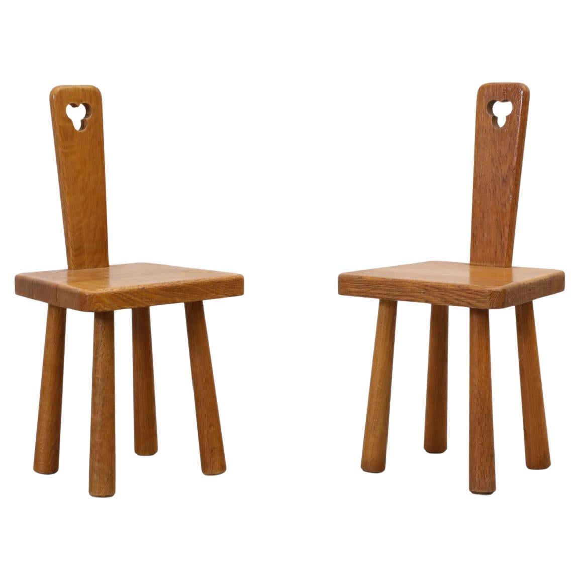 Pair of Dutch Mid-Century Oak Mini Pierre Chapo Style Fireside Chairs, 1960s