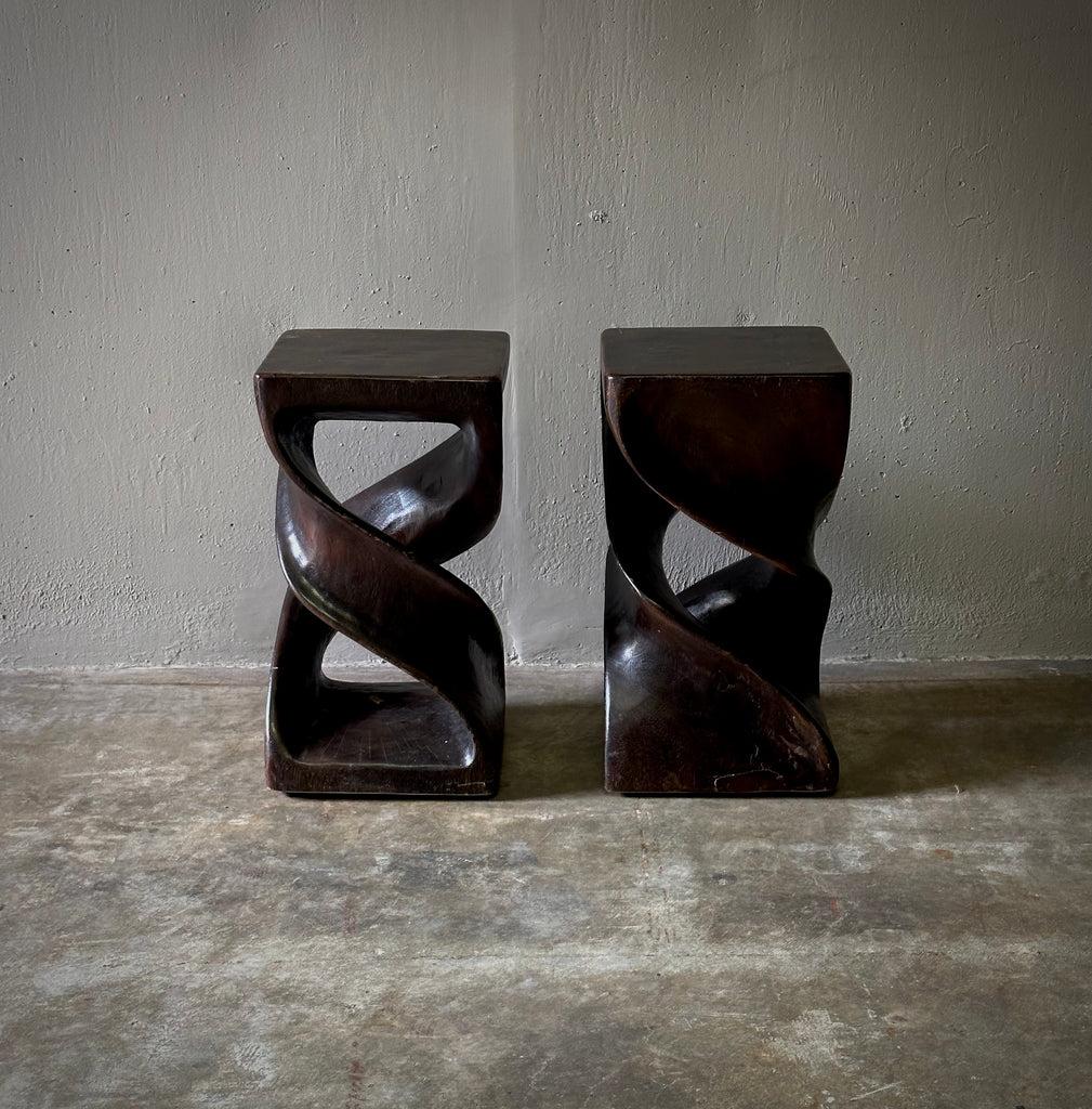 Pair of Dutch Midcentury Carved Wood Stools or Side Tables In Good Condition In Los Angeles, CA
