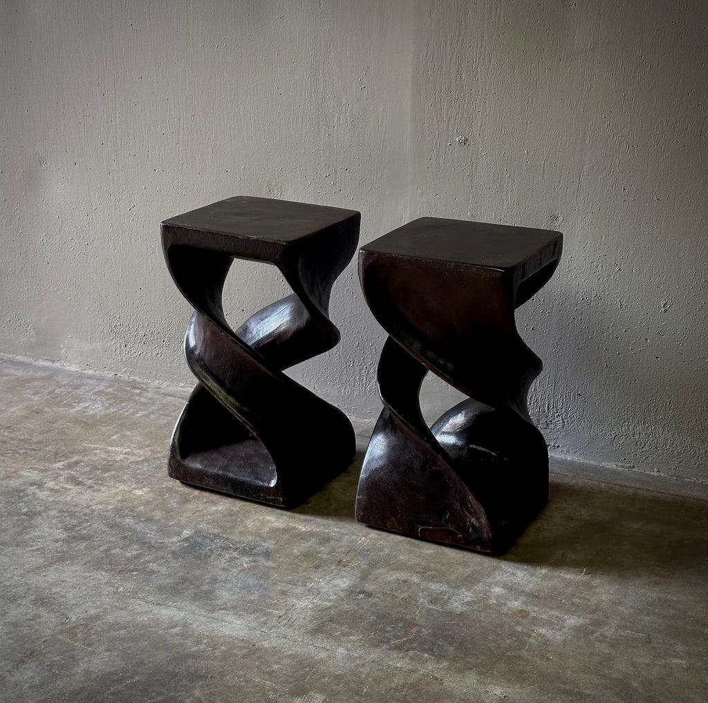 Mid-20th Century Pair of Dutch Midcentury Carved Wood Stools or Side Tables