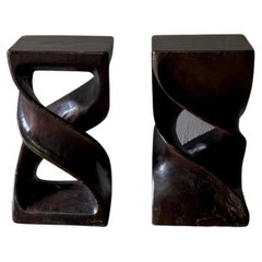Retro Pair of Dutch Midcentury Carved Wood Stools or Side Tables