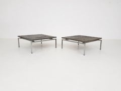 Pair of Dutch Modern Brutalist Natural Stone and Steel Coffee Tables, 1950s