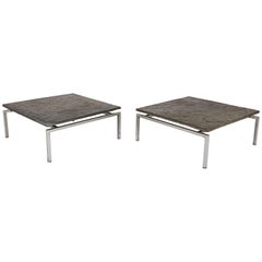 Pair of Dutch Modern Brutalist Natural Stone and Steel Coffee Tables, 1950s