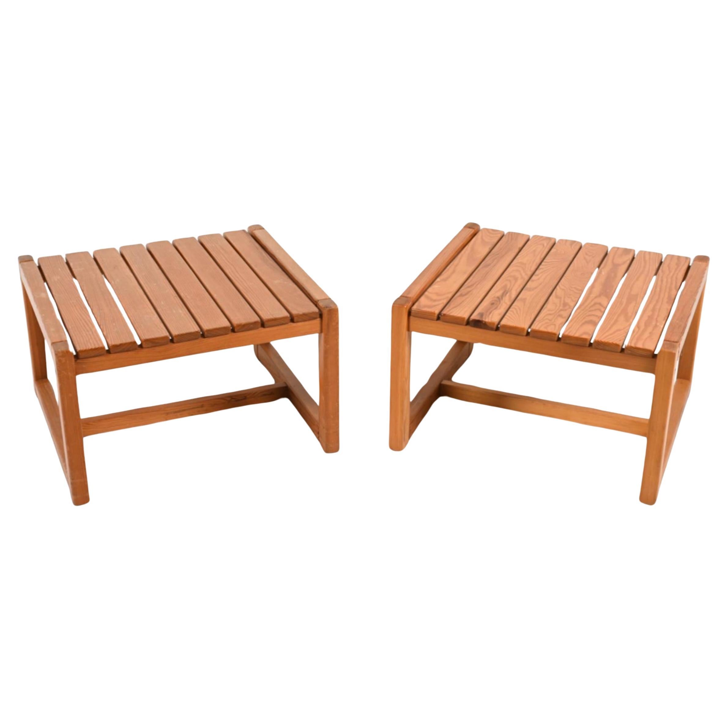 Pair of Dutch Modern low End side tables or Nightstands in solid slatted pine For Sale