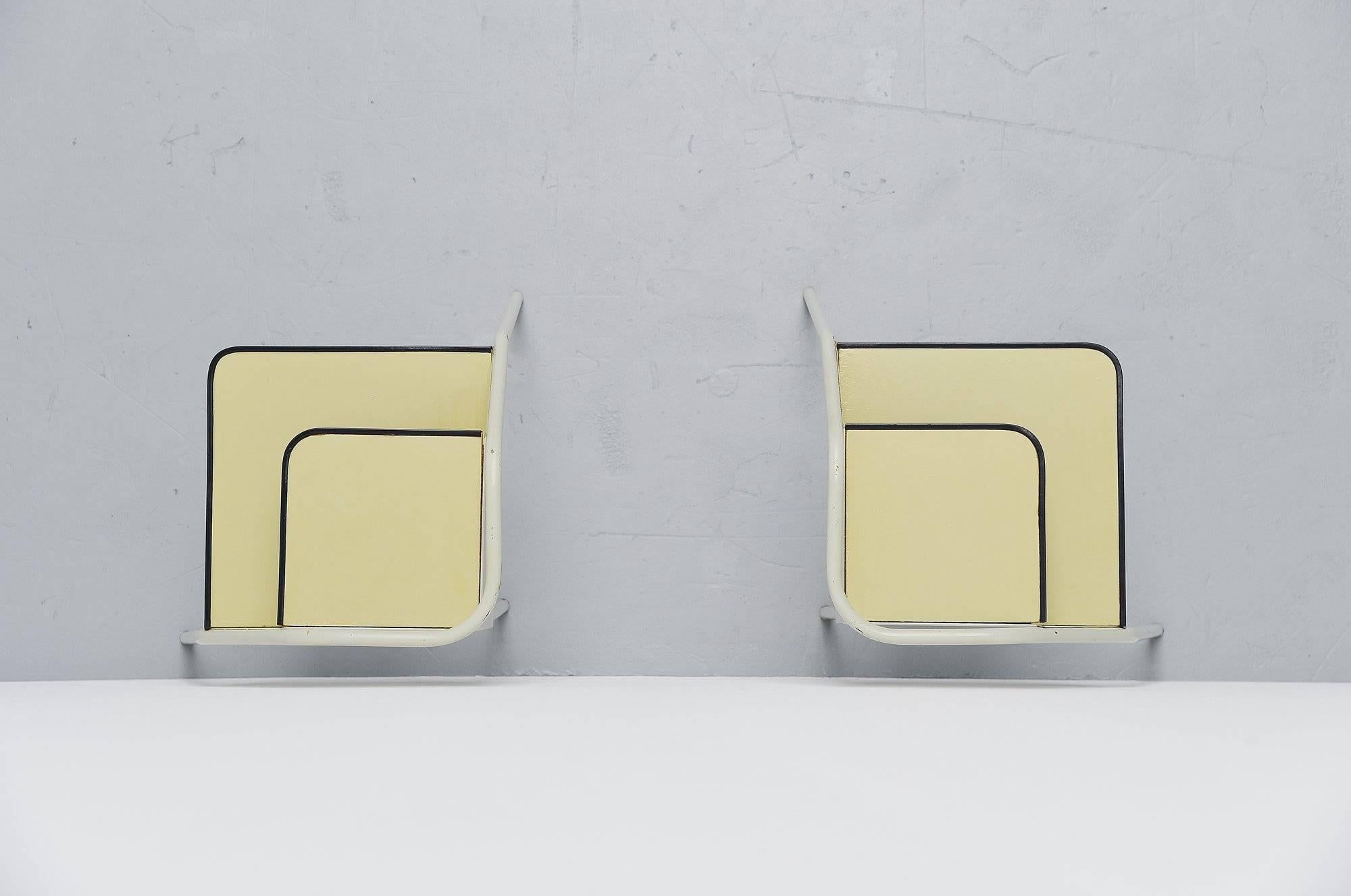 Cold-Painted Pair of Dutch Modernist Industrial Nightstands, Holland, 1960
