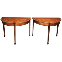 Pair of Dutch Neoclassic Inlaid Demilune Console Tables