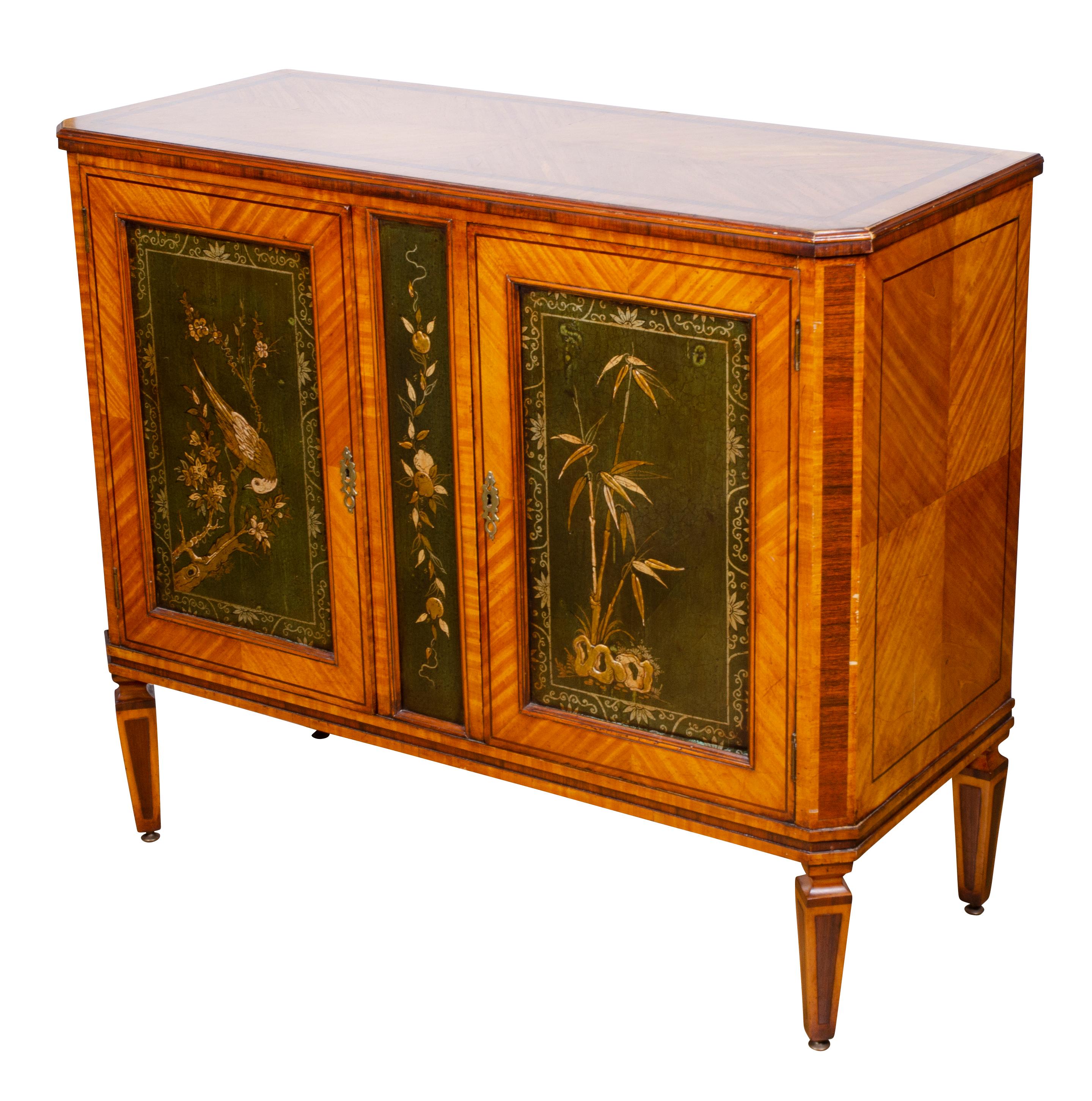 Neoclassical Revival Pair of Dutch Neoclassic Satinwood and Japanned Cabinets For Sale