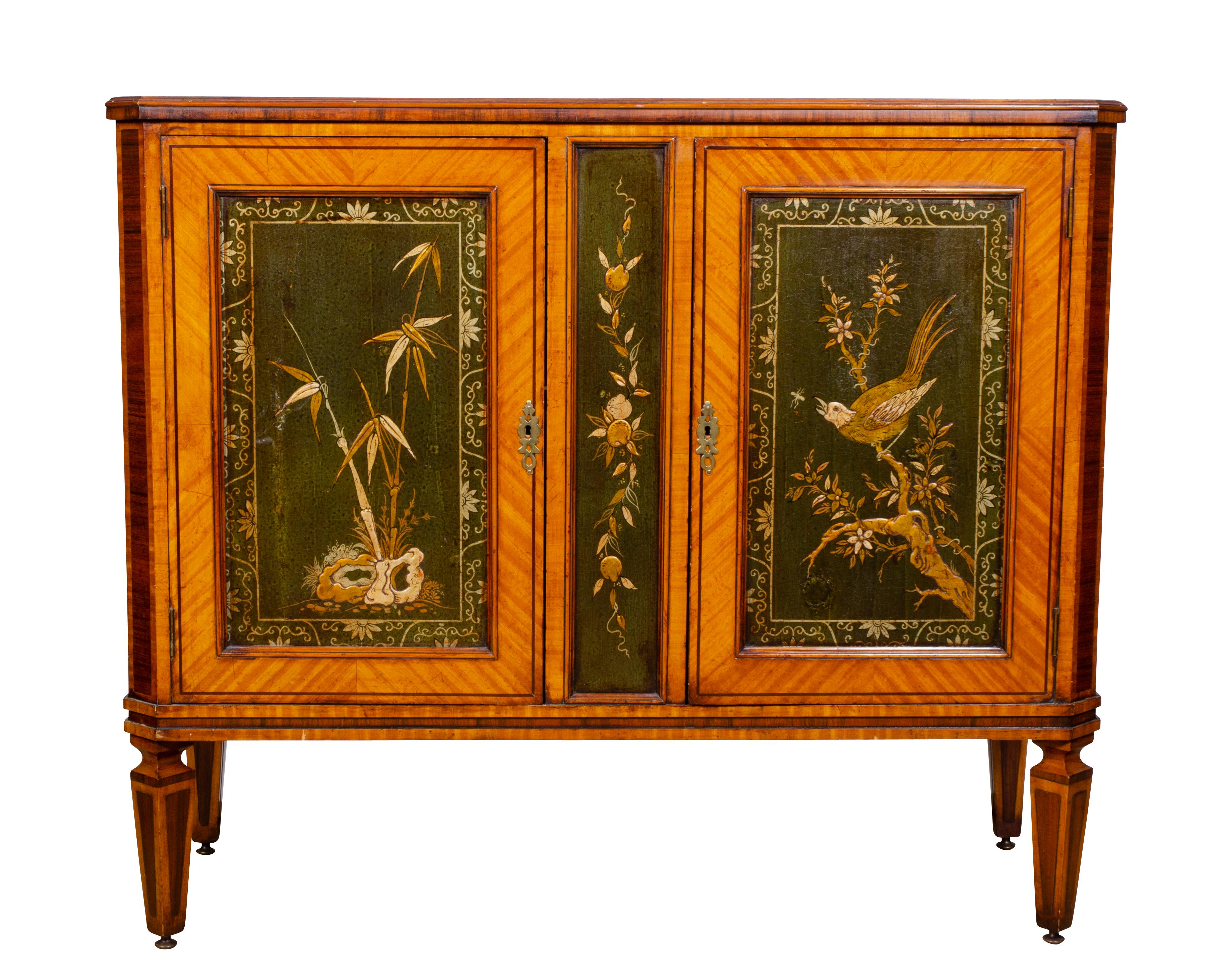 European Pair of Dutch Neoclassic Satinwood and Japanned Cabinets For Sale