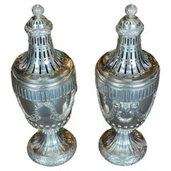 Pair of Dutch Neoclassical Silver Potpourri Urns