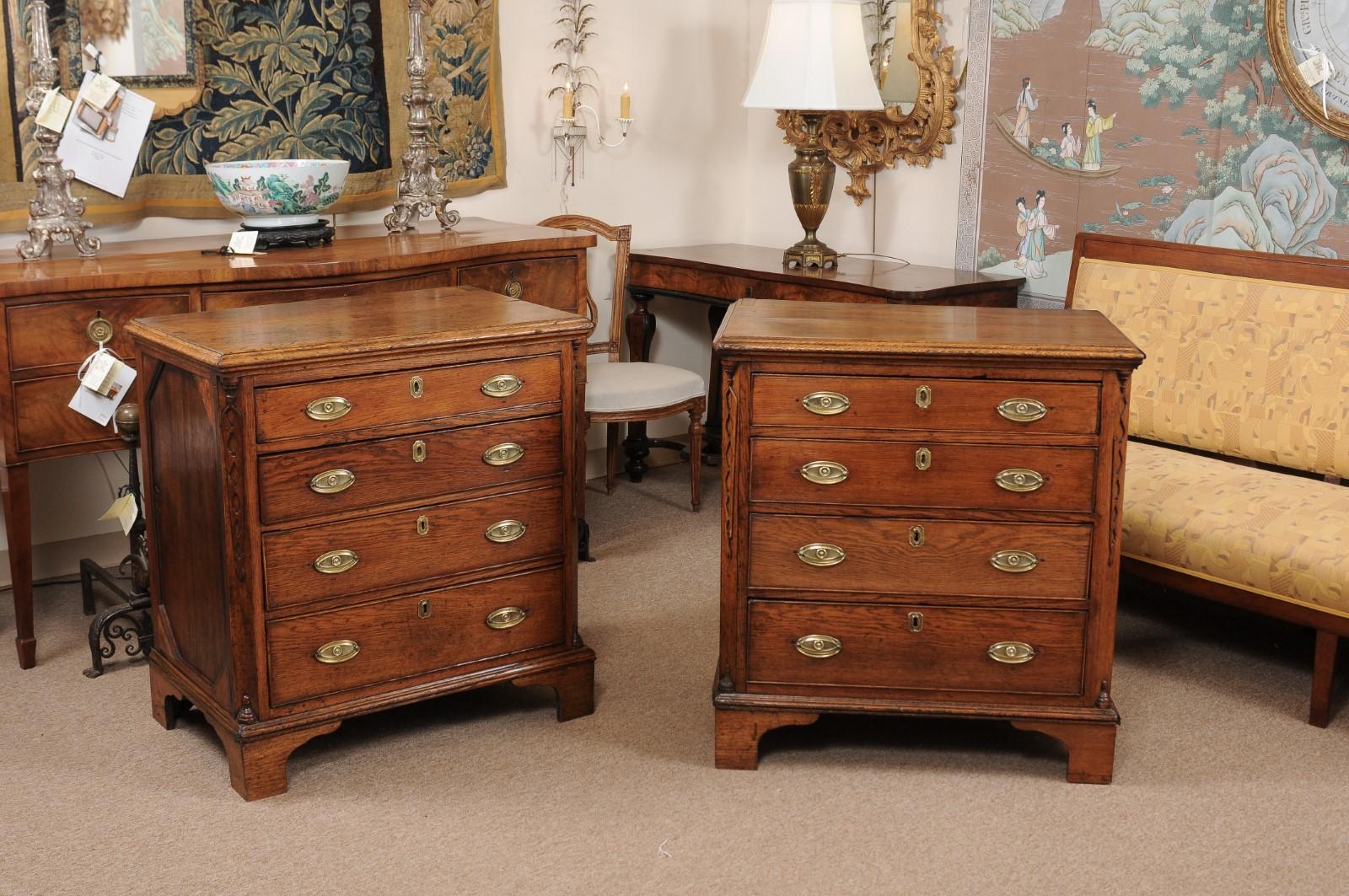 Neoclassical Pair of Dutch Oak 4-Drawer Commodes, circa 1790