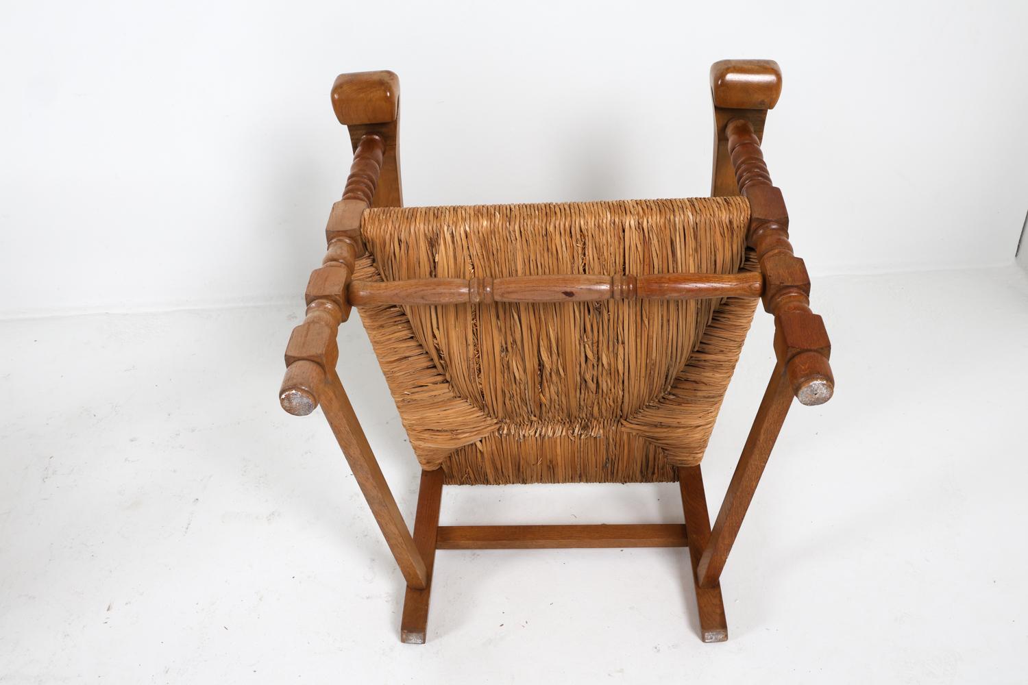 Coppia di poltrone da pranzo olandesi in Oak e giunco, circa anni '50 in vendita 6