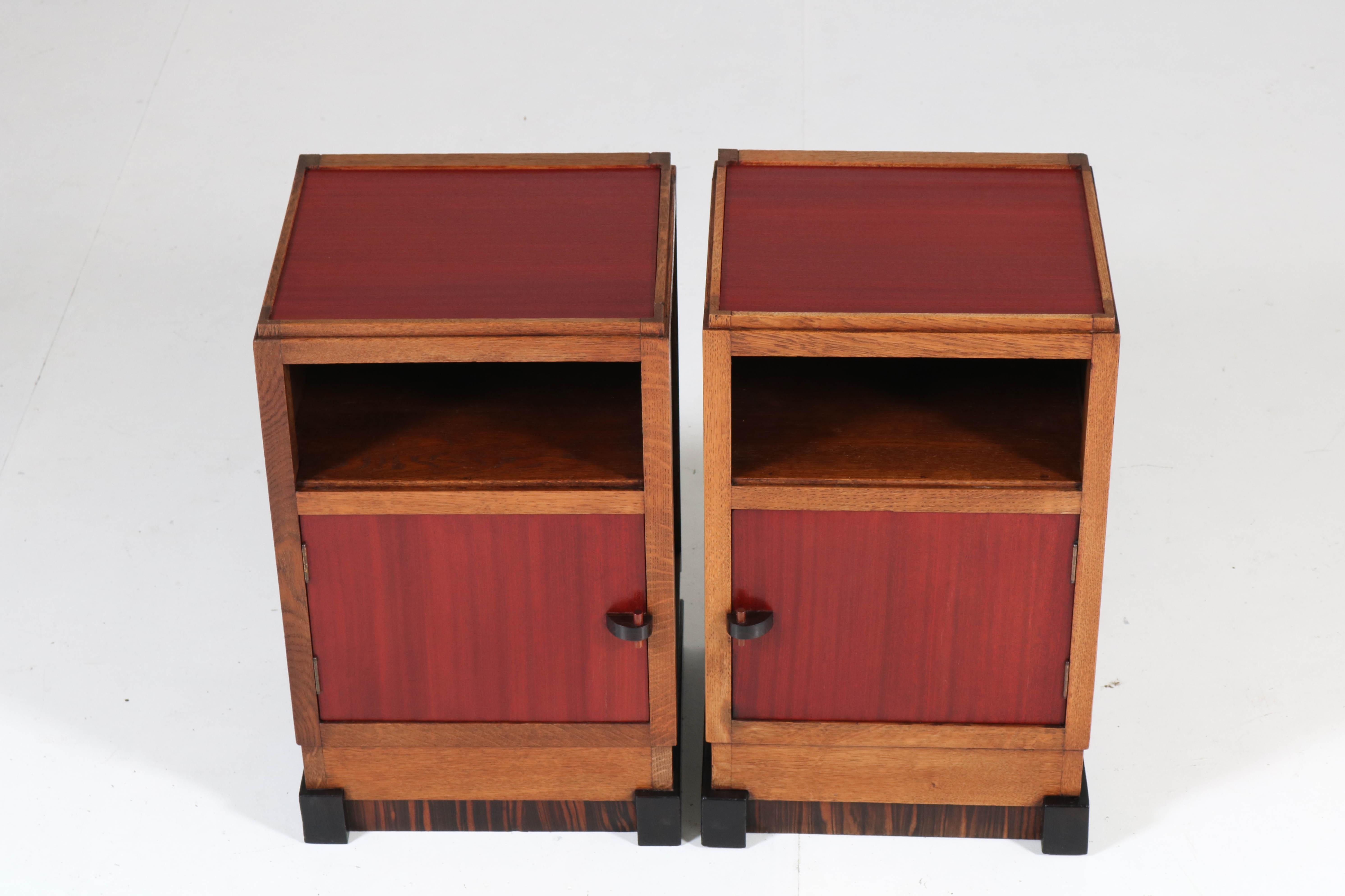 Macassar Pair of Dutch Oak Art Deco Haagse School Night Stands by J.J.Zijfers, 1920s