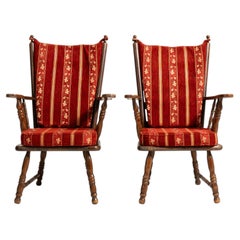 Pair of Dutch Oak Upholstered Armchairs