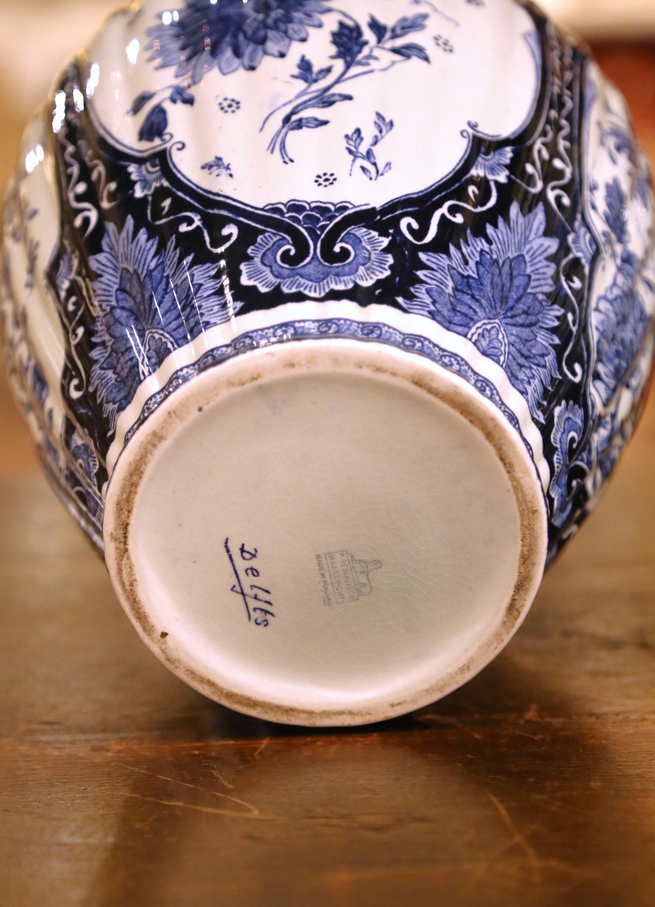 Pair of Dutch Painted Blue and White Faience Delft Ginger Jars Vases, Circa 1920 5