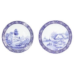 Pair of Dutch Porcelain Landscape Charger Plates Antique Pair of Dutch Porcelain Landscape Charger Plates