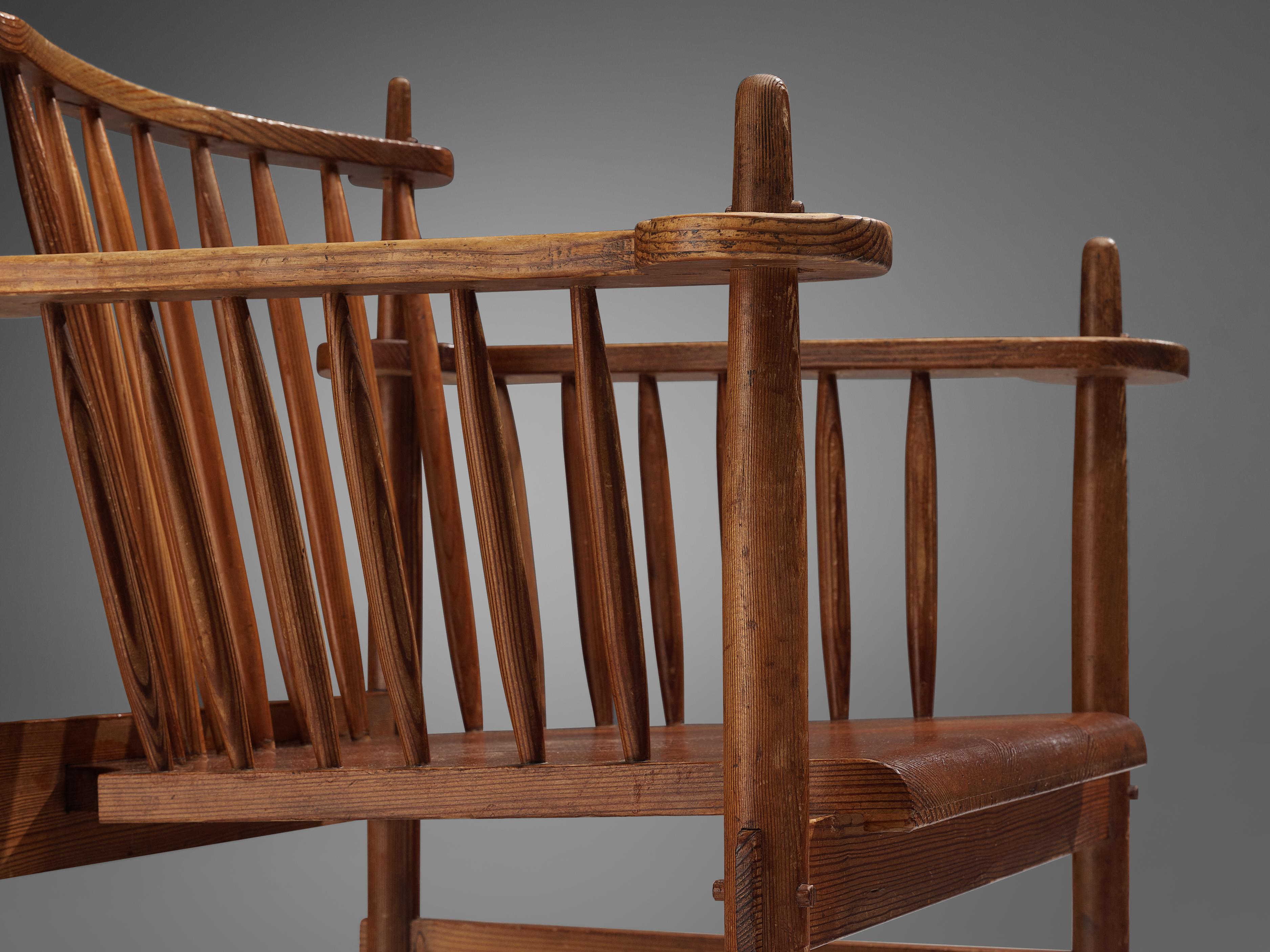 Holländisches Paar rustikaler Sessel aus massivem Kiefernholz im Angebot 1