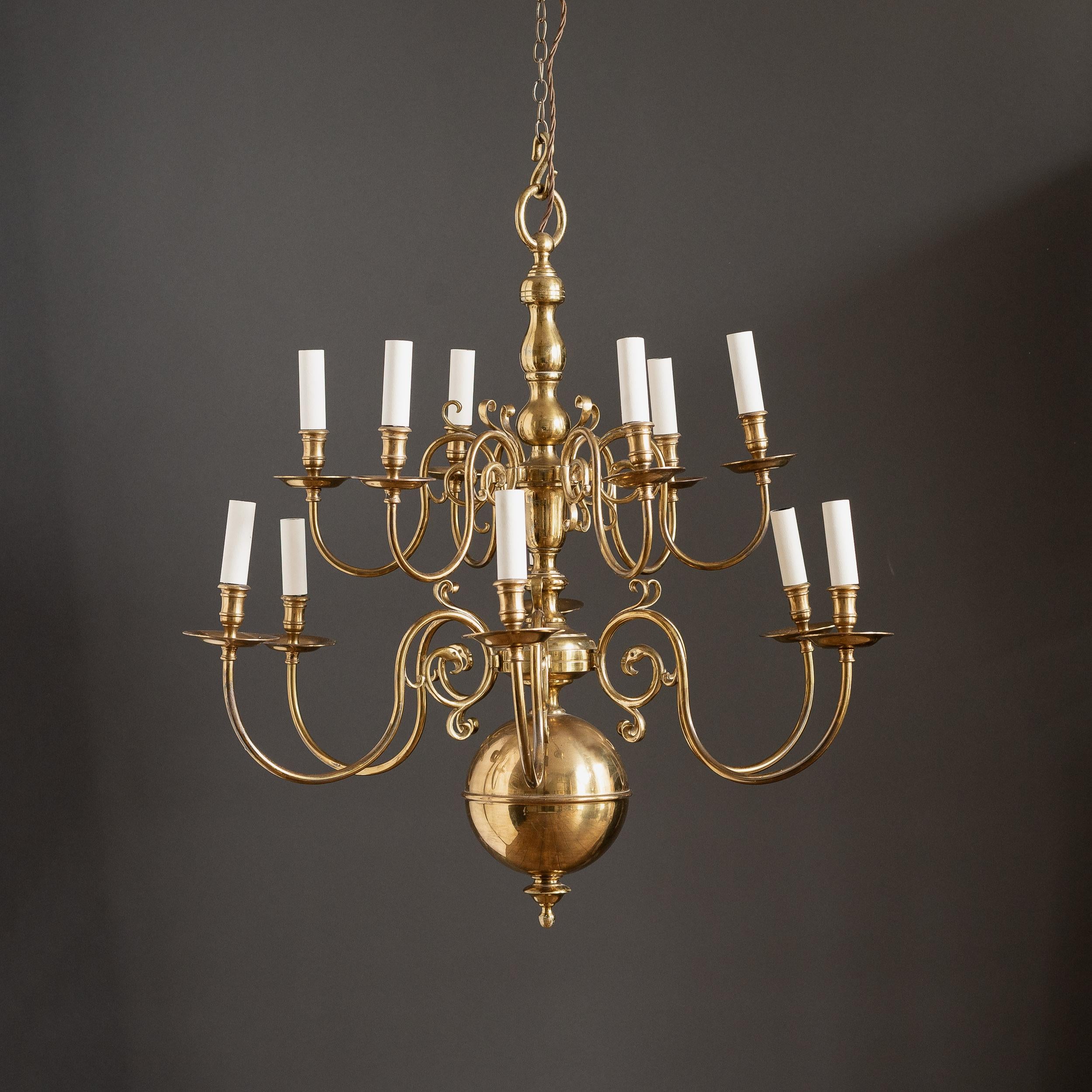 British Pair of Dutch Style Brass Chandeliers For Sale