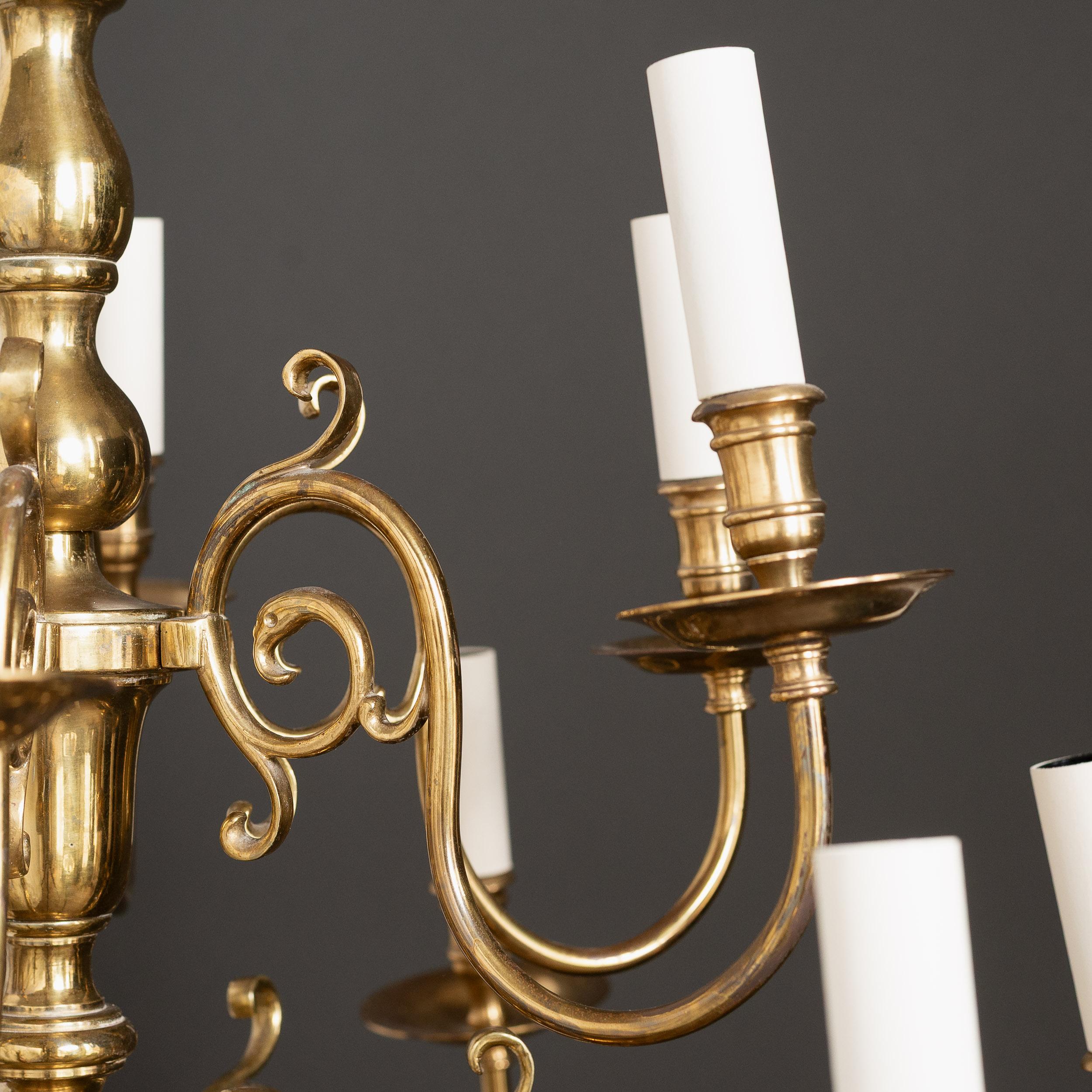 Pair of Dutch Style Brass Chandeliers In Good Condition For Sale In London, GB