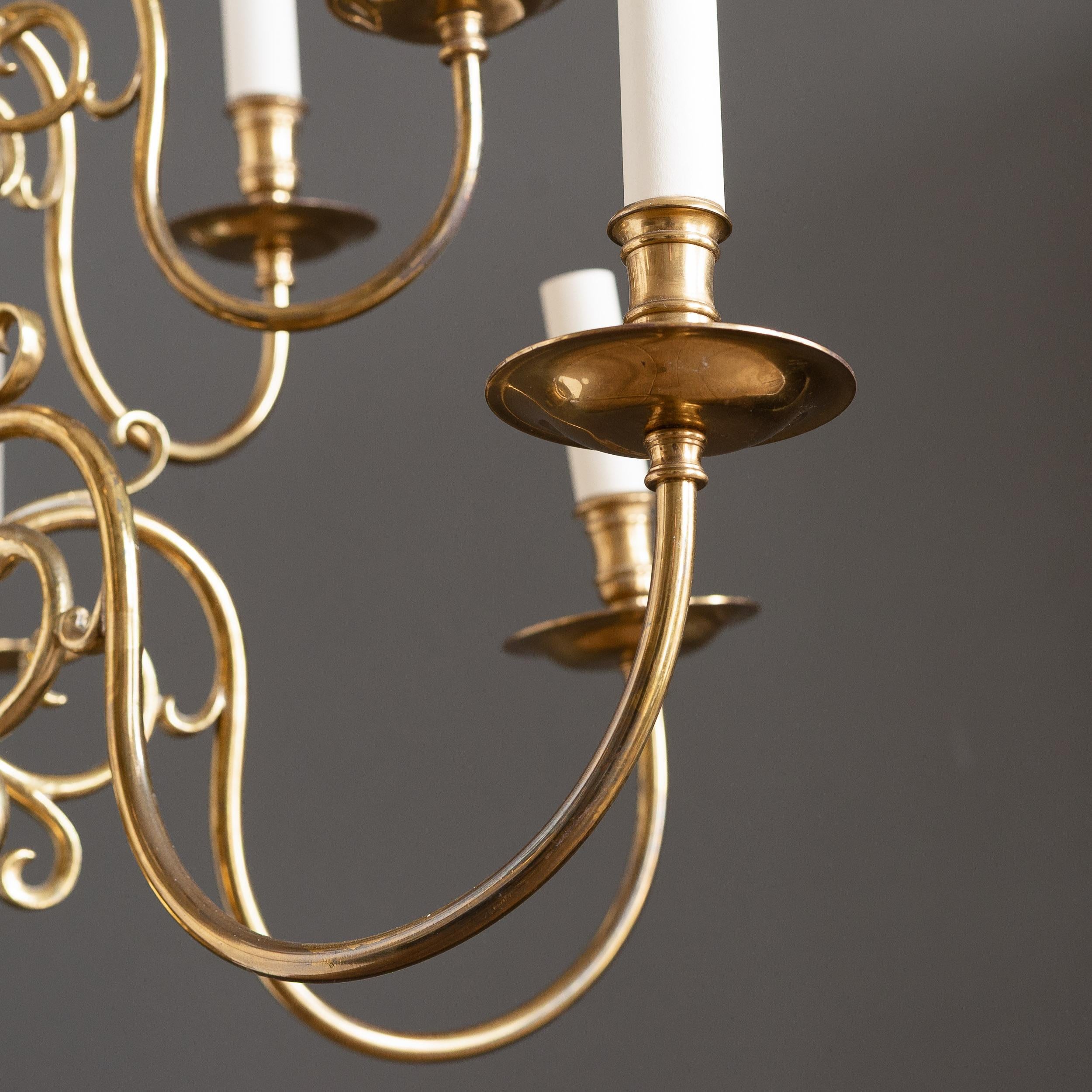 Pair of Dutch Style Brass Chandeliers For Sale 2