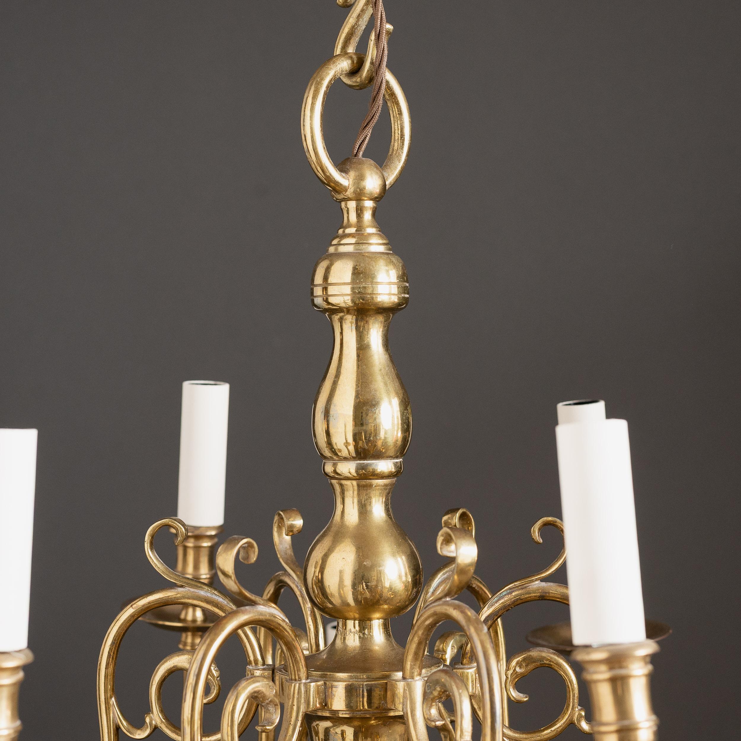 Pair of Dutch Style Brass Chandeliers For Sale 4
