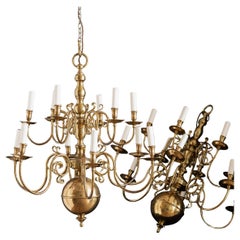 Pair of Dutch Style Brass Chandeliers