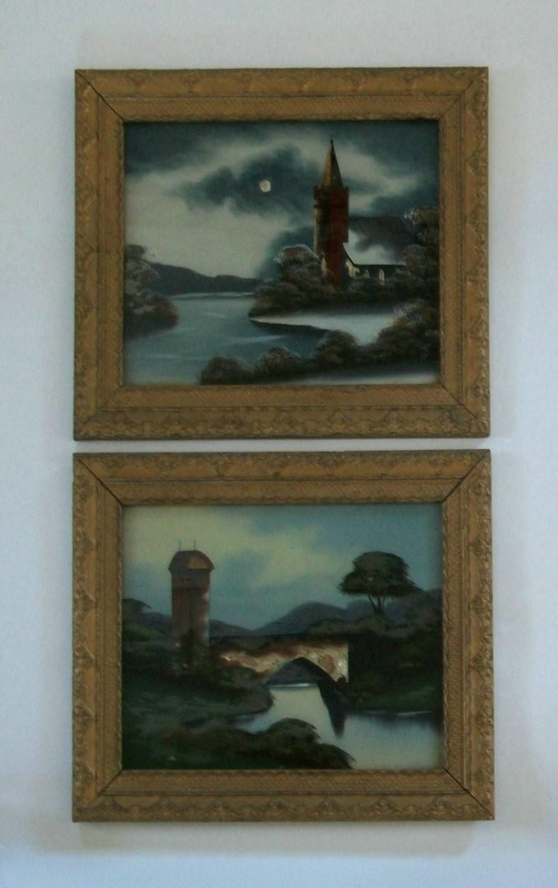 Pair of Dutch Verre Églomisé Paintings, Original Giltwood Frames, 19th Century For Sale 3