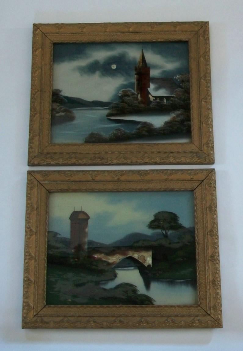 Pair of Dutch Verre Églomisé Paintings, Original Giltwood Frames, 19th Century For Sale 4