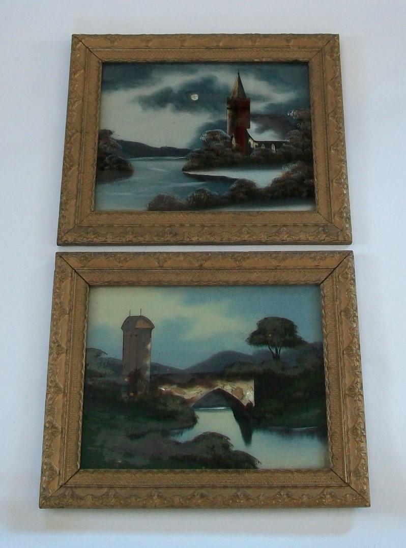 Pair of Dutch Verre Églomisé Paintings, Original Giltwood Frames, 19th Century For Sale 5