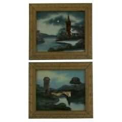 Pair of Dutch Verre Églomisé Paintings, Original Giltwood Frames, 19th Century