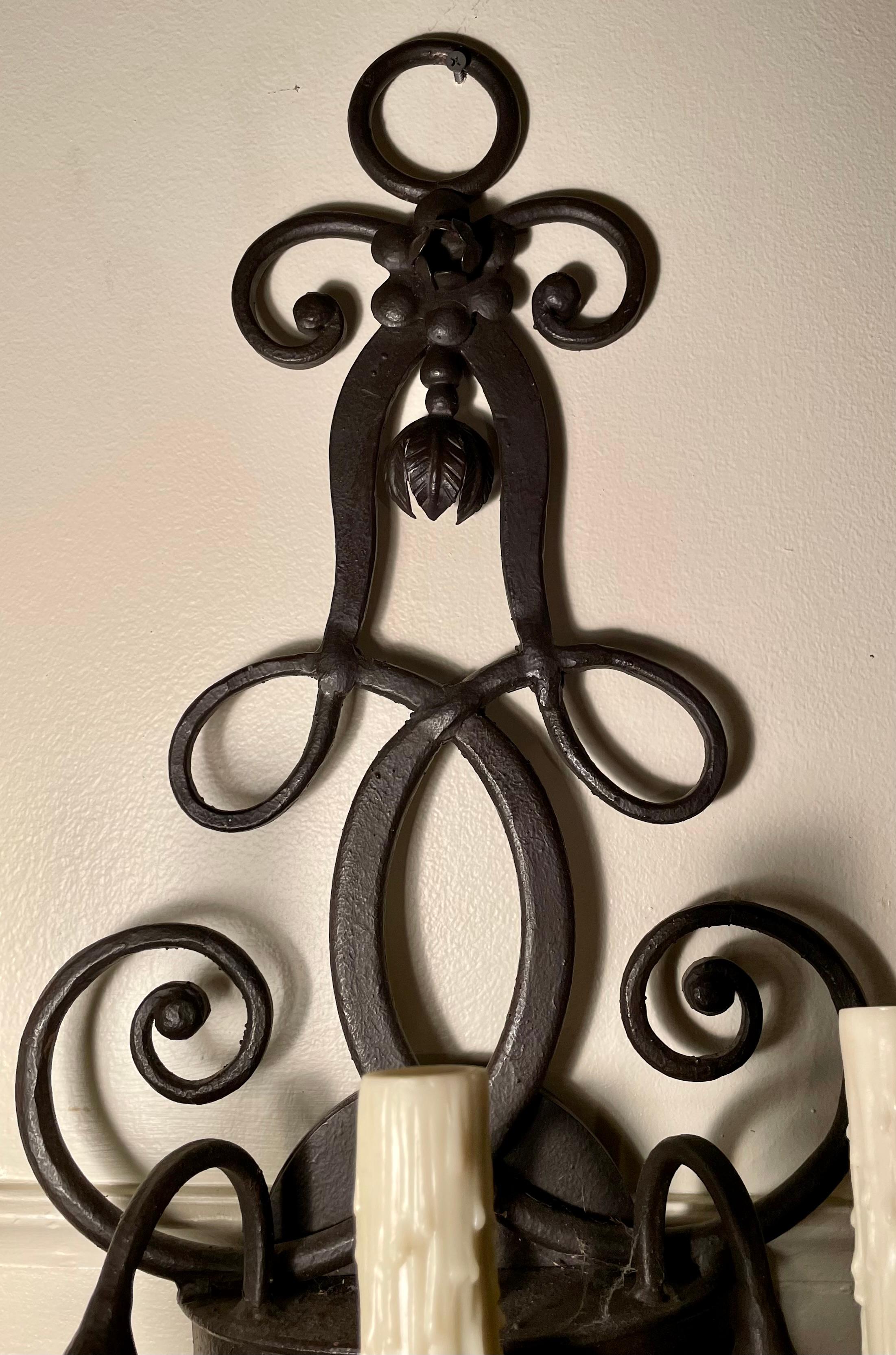 Wrought Iron Pair of Dutch Wrough Iron Wall Sconces For Sale