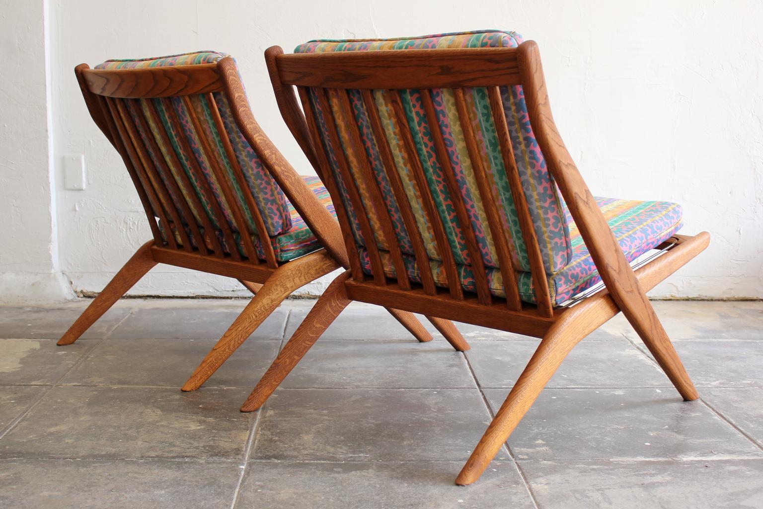 Swedish Pair of DUX Scissor Chairs by Folke Ohlsson Missoni or Jack Lenor Larsen Fabric
