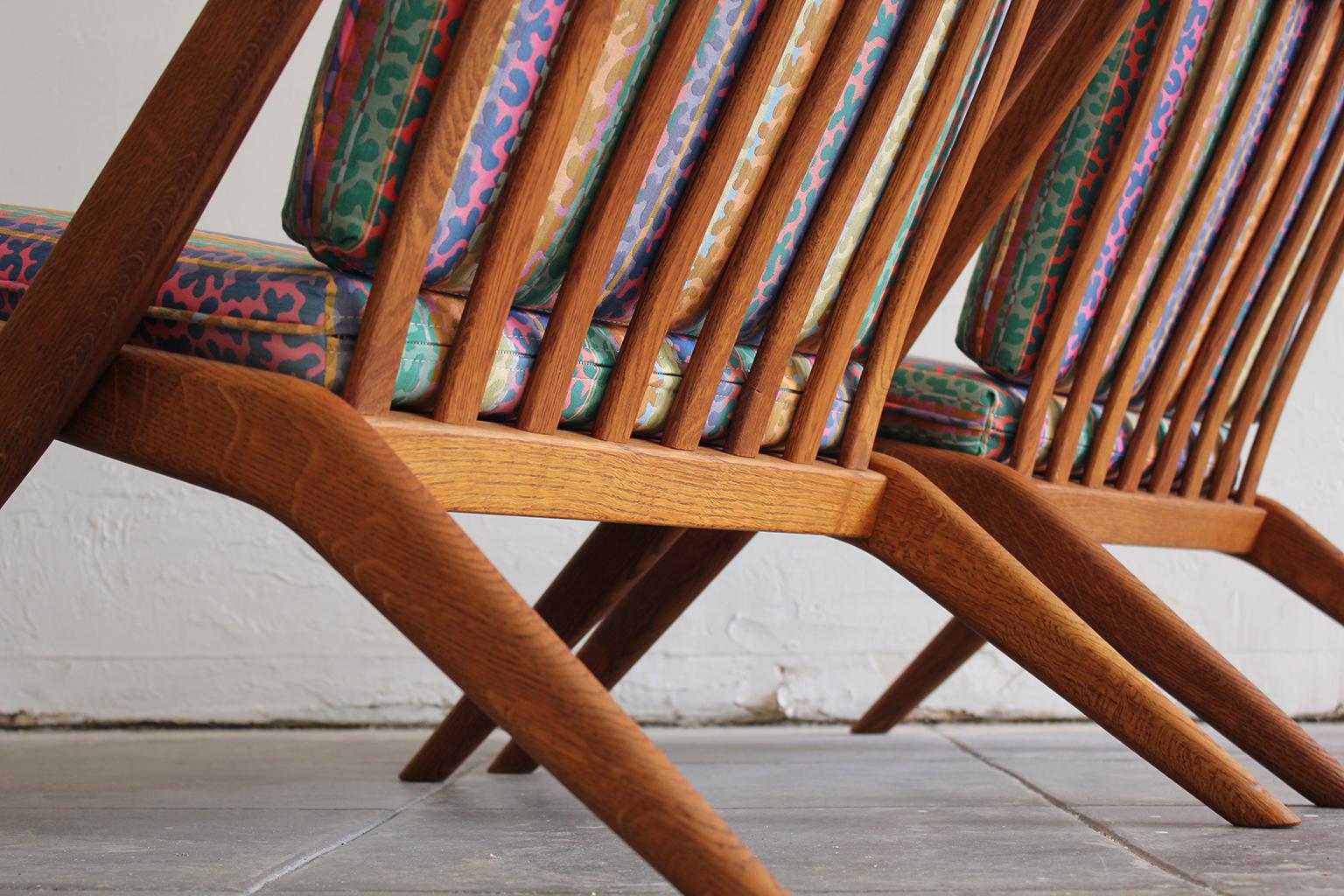 Oak Pair of DUX Scissor Chairs by Folke Ohlsson Missoni or Jack Lenor Larsen Fabric