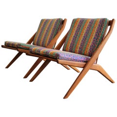 Pair of DUX Scissor Chairs by Folke Ohlsson Missoni or Jack Lenor Larsen Fabric