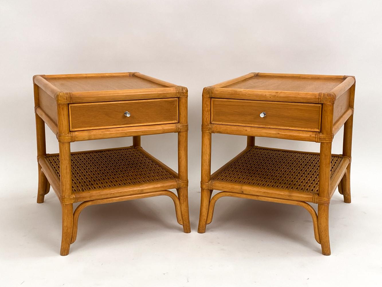 Scandinavian Modern Pair of DUX Swedish Mid-Century Bamboo End Tables or Nightstands For Sale