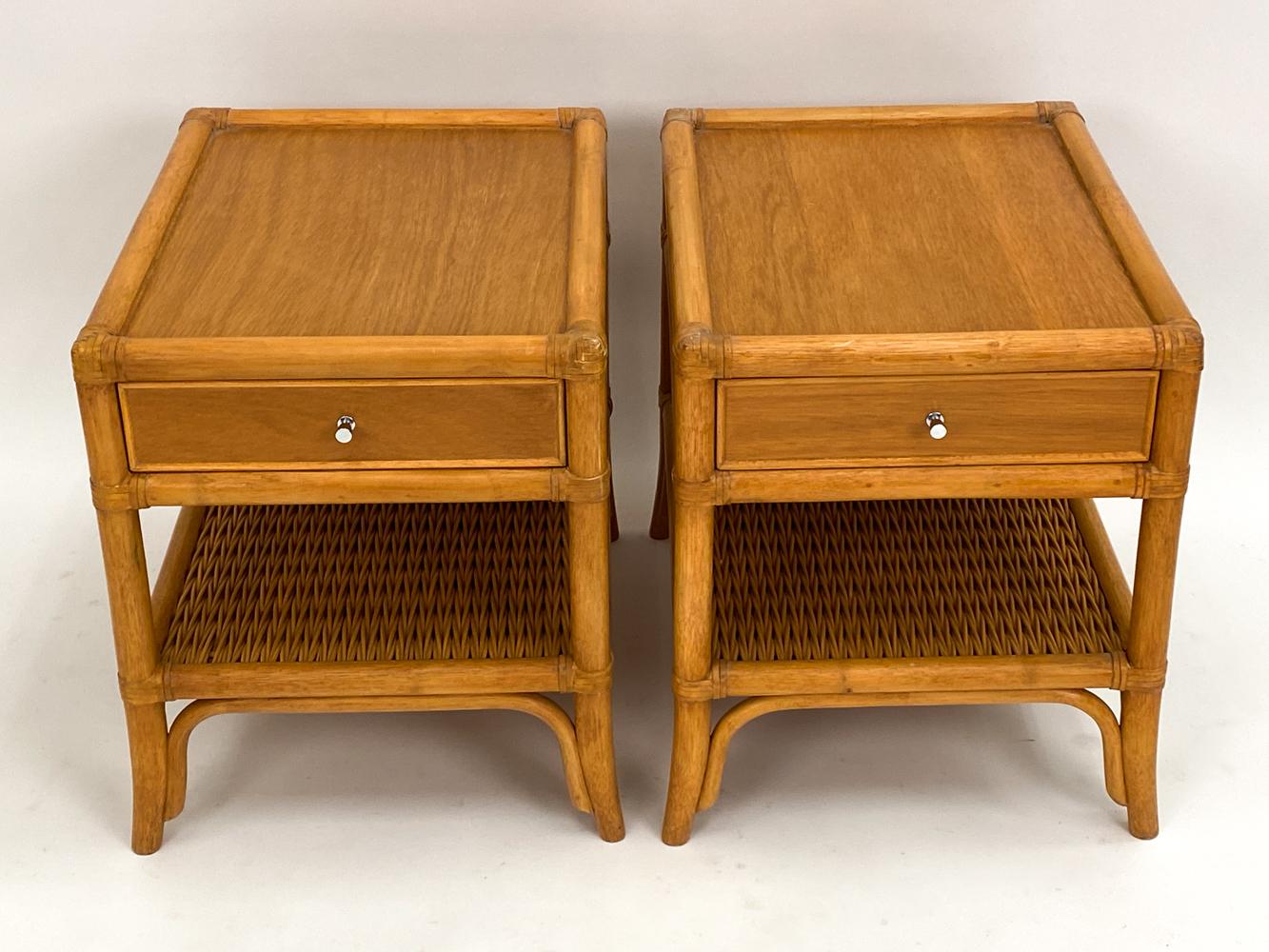 Danish Pair of DUX Swedish Mid-Century Bamboo End Tables or Nightstands For Sale