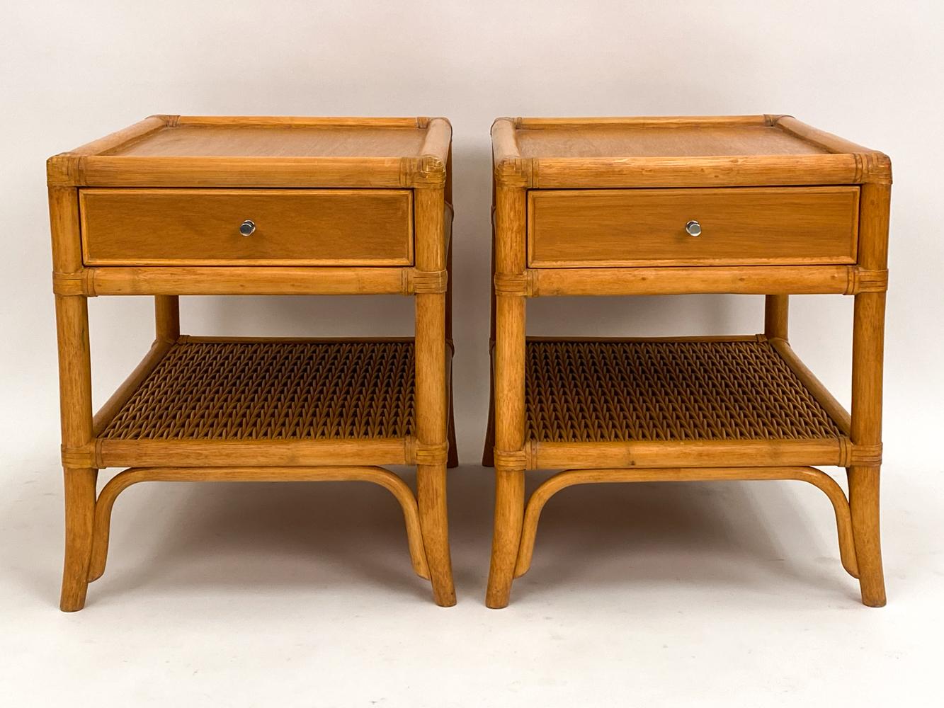 Pair of DUX Swedish Mid-Century Bamboo End Tables or Nightstands In Good Condition For Sale In Norwalk, CT