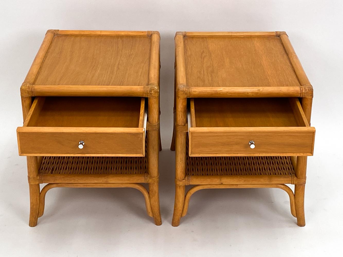 20th Century Pair of DUX Swedish Mid-Century Bamboo End Tables or Nightstands For Sale