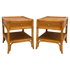 Retro Pair of DUX Swedish Mid-Century Bamboo End Tables or Nightstands