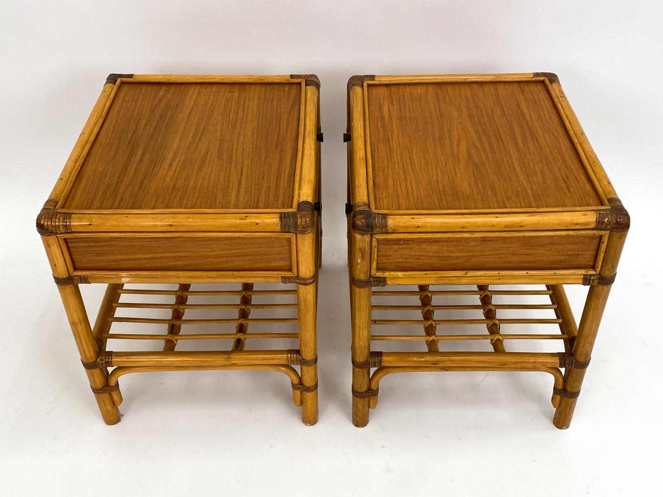 Pair of DUX Swedish Mid-Century Bamboo & Rattan End Tables or Nightstands For Sale 4
