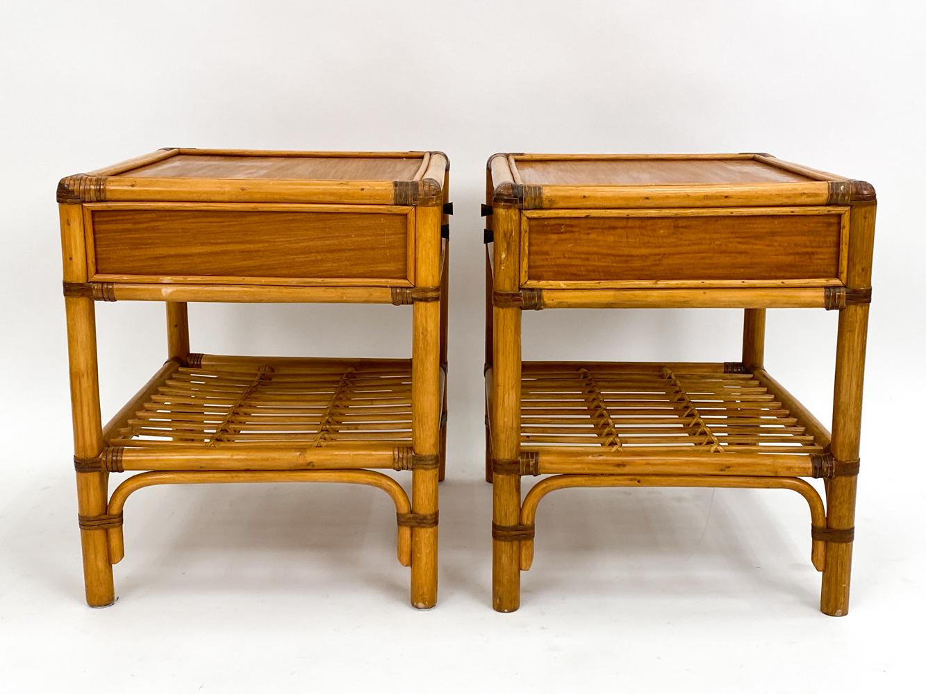 Pair of DUX Swedish Mid-Century Bamboo & Rattan End Tables or Nightstands For Sale 5