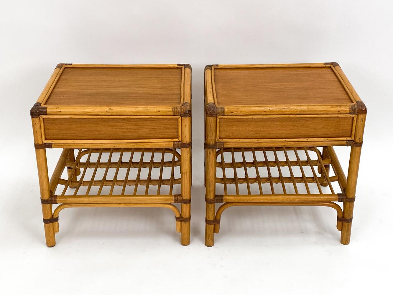 Pair of DUX Swedish Mid-Century Bamboo & Rattan End Tables or Nightstands For Sale 6