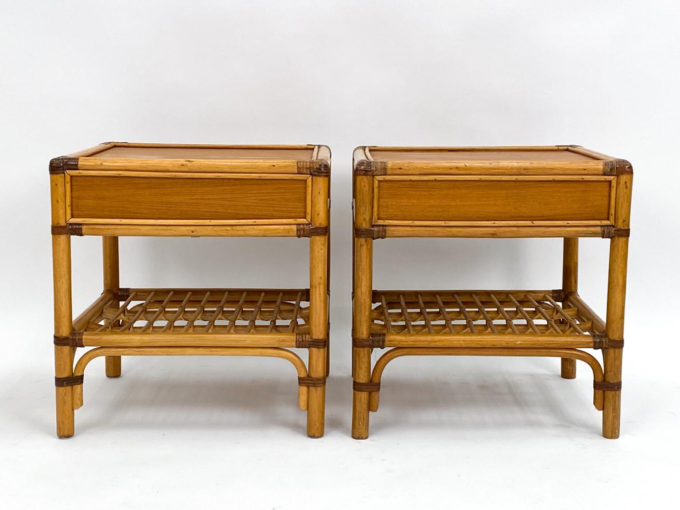 Pair of DUX Swedish Mid-Century Bamboo & Rattan End Tables or Nightstands For Sale 7